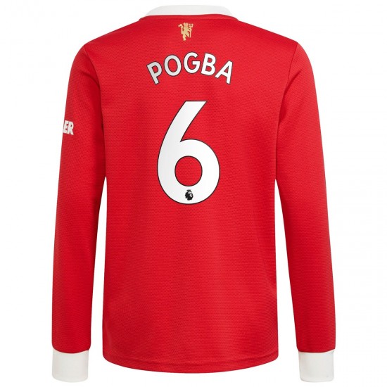 Camisola Manchester United Paul Pogba 6 Equipamento Primeiro 2021-2022 Manga Comprida